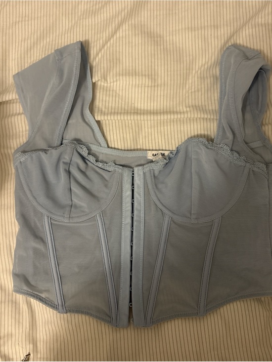 Tops - Light Blue Bustier Crop Top with Front Hook Closure